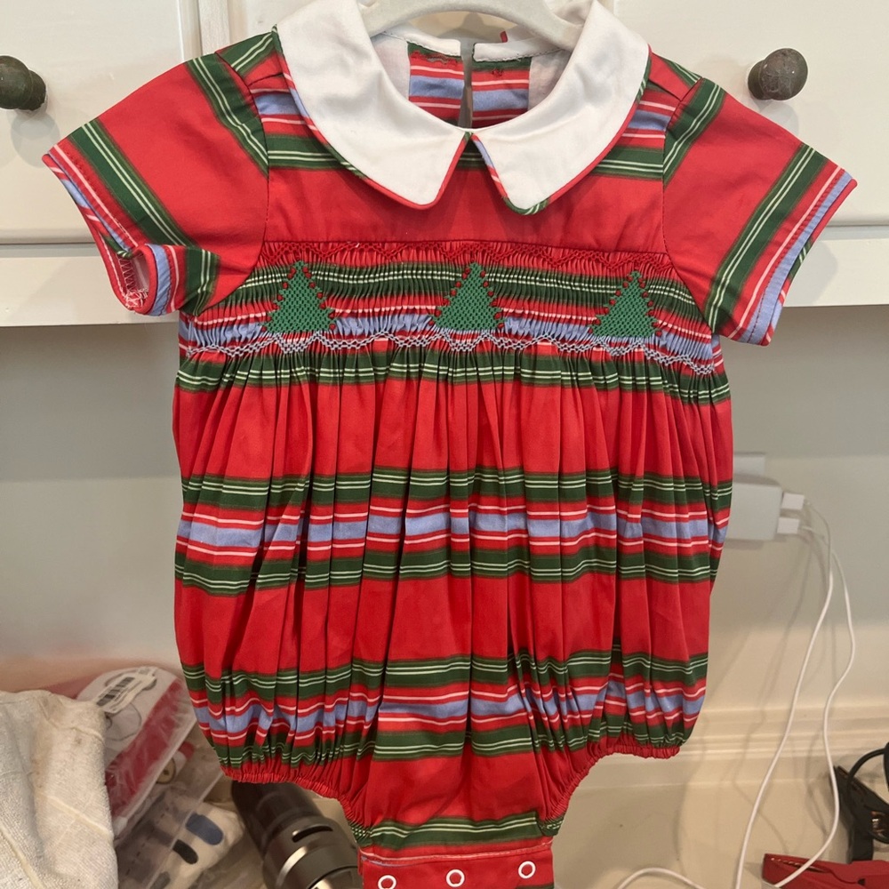 Festive Red and Green Striped Kids One Piece